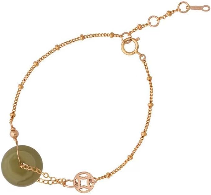 14k Gold Hetian Jade Peace Buckle Bracelet - Feng Shui Harmony Buckle, Lucky Jade Bracelet for Ladies, Dark Green