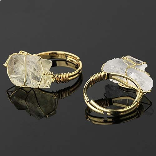 COLORFUL BLING Raw Healing Crystal Natural Stone Ring Statement Copper Wire Wrapped Irregular Crystal Gemstone Adjustalble Ring Jewelry for Women