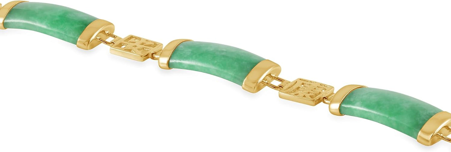 Belacqua Natural Green Jade Good Fortune Link Bracelet in Sterling Silver, Lenght - 7.5 Inches, Fashion Jewelry for Women, Gift Box Included