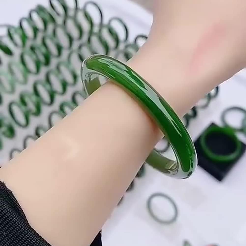 Natural Green Jade Bangle Bracelet for Women, Lucky Round Nephrite Jade 10mm Width Jewelry Gift (58mm)