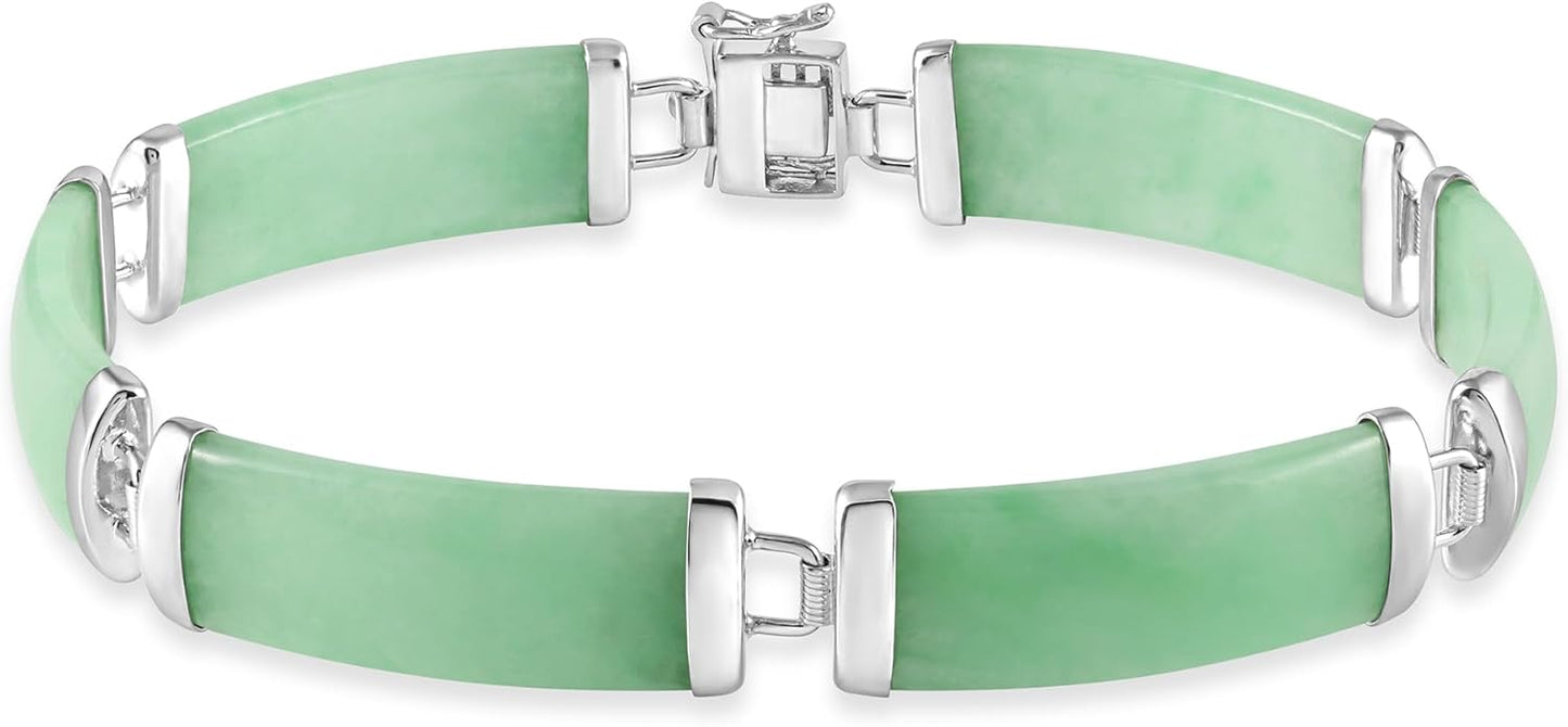 Belacqua Natural Green Jade Link Bracelet in Sterling Silver, 7.5 Inches Length, Fashion Jewelry for Women, Gift Box Included