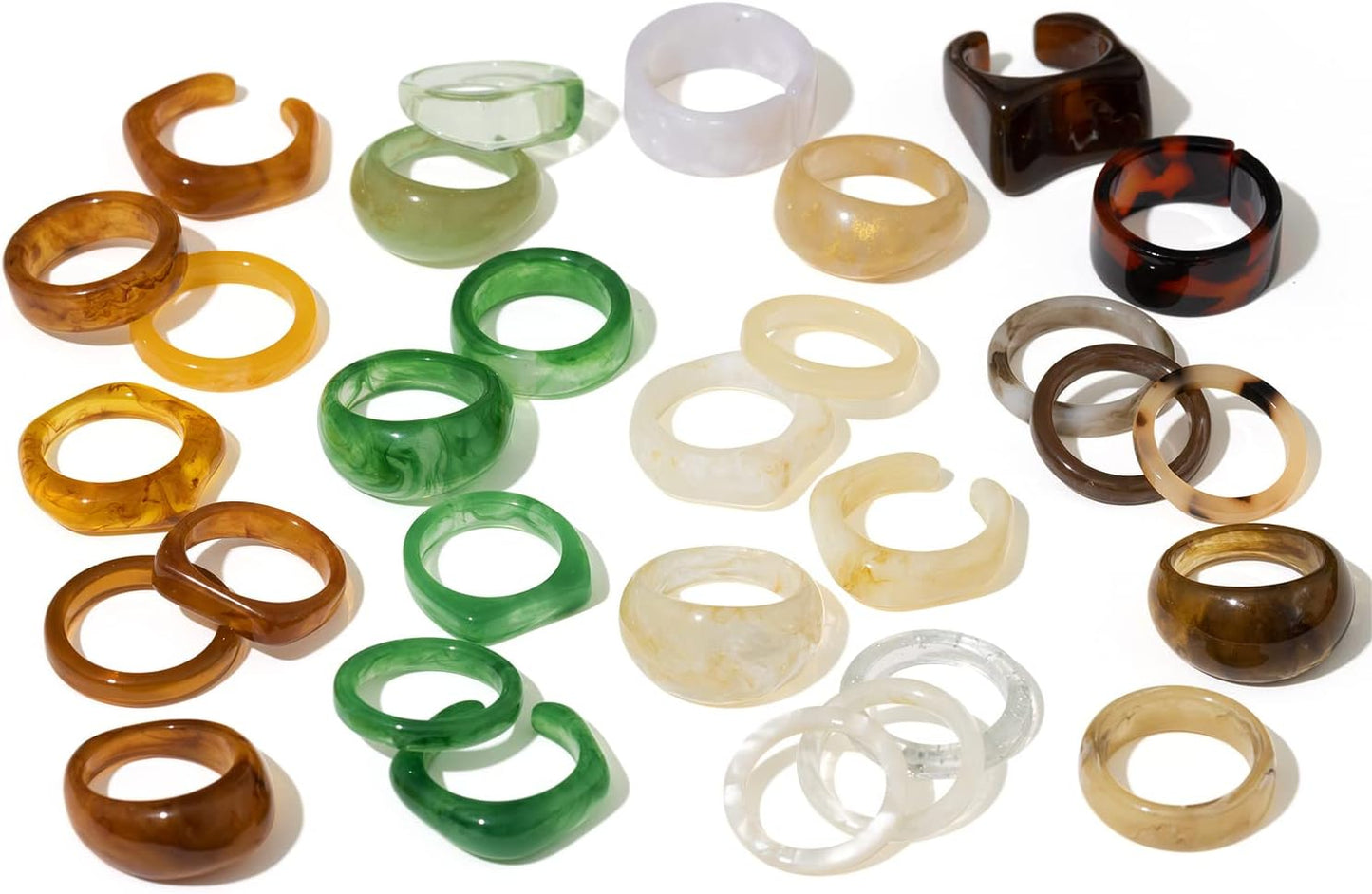 Viva Joya Resin Rings, Plastic Rings Acrylic Rings Knuckle Rings for Women, Chunky Aesthetic Trendy Colorful Cute Stackable jewelry, Bulk Rings, Statement Dome Thick Rings, Set Size 6 7 8 9