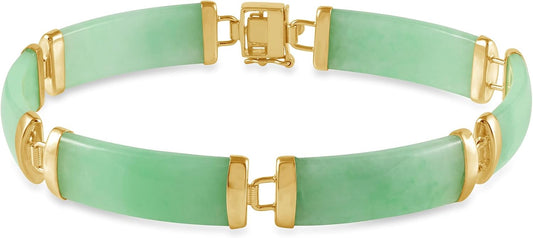 Belacqua Natural Green Jade Link Bracelet in Sterling Silver, 7.5 Inches Length, Fashion Jewelry for Women, Gift Box Included