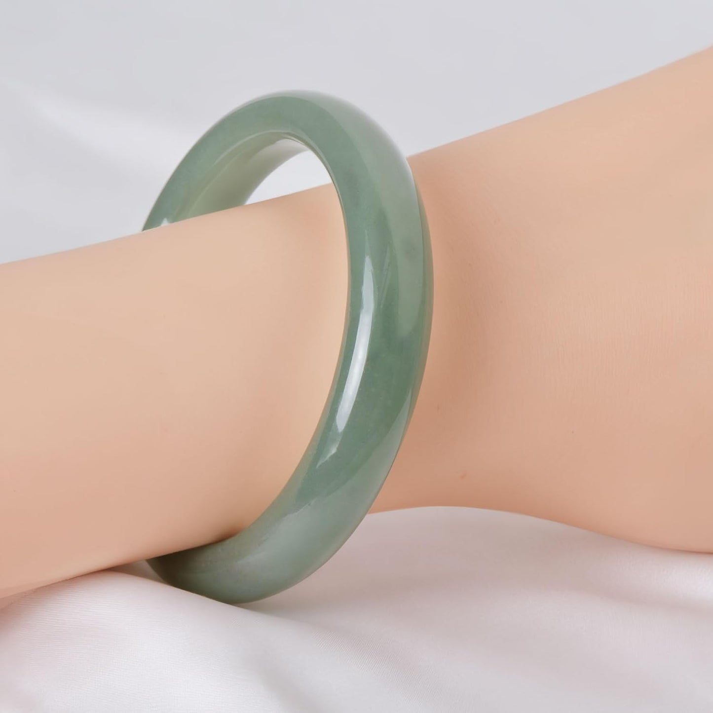 Green White Natural Jade Bangle Bracelet for Women Healing Protection Good Luck Natural Gemstone Fengshui Jewelry for Wife Mother's Day Gift for Mom (Light Green, 60-62mm diameter)