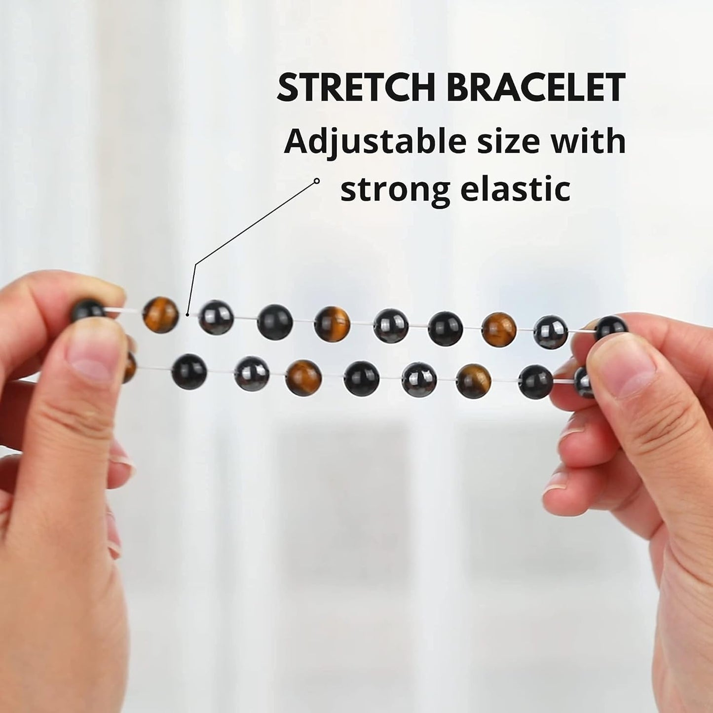 Crystal Vibe Triple Protection Bracelet - 8mm Beaded Bracelet for Women Men - Natural Stones of Tiger Eye, Hematite, Black Obsidian - Healing Crystal Bracelet for Anxiety Relief - Adjustable Size