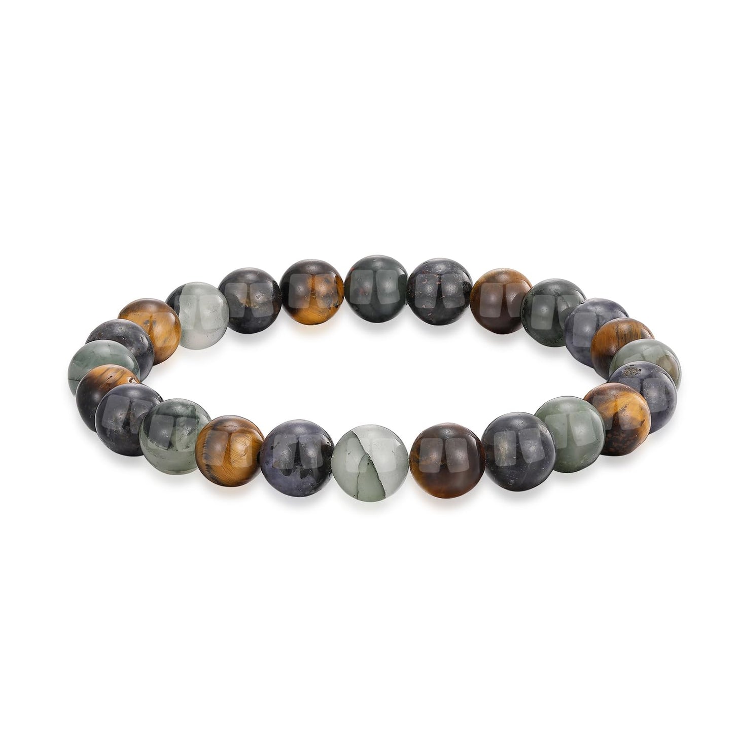 Crystal Vibe Triple Protection Bracelet - 8mm Beaded Bracelet for Women Men - Natural Stones of Tiger Eye, Hematite, Black Obsidian - Healing Crystal Bracelet for Anxiety Relief - Adjustable Size