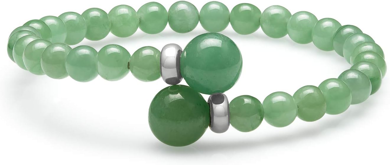 Belacqua Natural Green Jade Cuff Wrap Bracelet in Sterling Silver, Gemstone Sizes 6mm and 10 mm, Flexible fit, Standard Length -7.5, Fashion Jewelry for Women, Gift Box Included