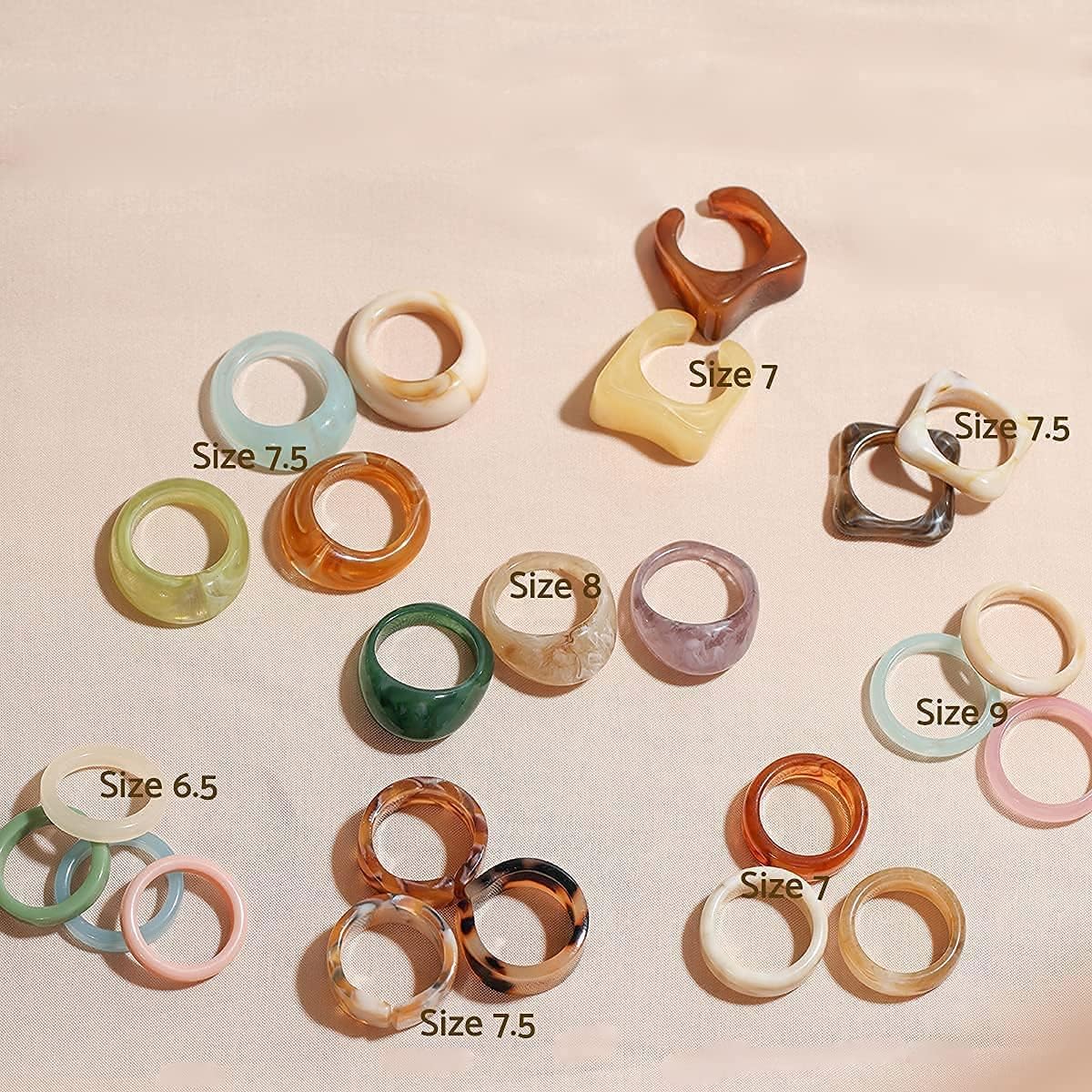 Viva Joya Resin Rings, Plastic Rings Acrylic Rings Knuckle Rings for Women, Chunky Aesthetic Trendy Colorful Cute Stackable jewelry, Bulk Rings, Statement Dome Thick Rings, Set Size 6 7 8 9