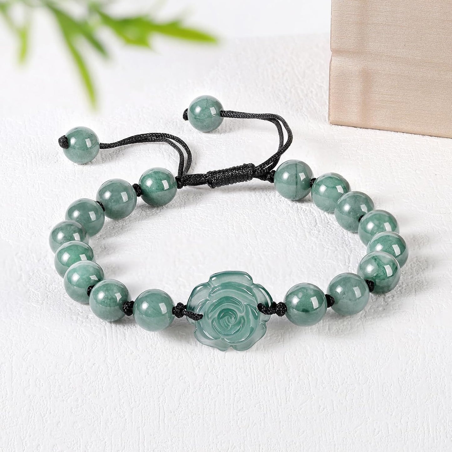 Real Jade bracelet for Women, Natural Jadeite Handmade Carved Peach Blossom Stretch Beaded Beads Jade Bangle Jewelry, Stress Relief Feng Shui Prosperity Blue-Green Jades bracelets,for Valentine's,Mother,Christmas