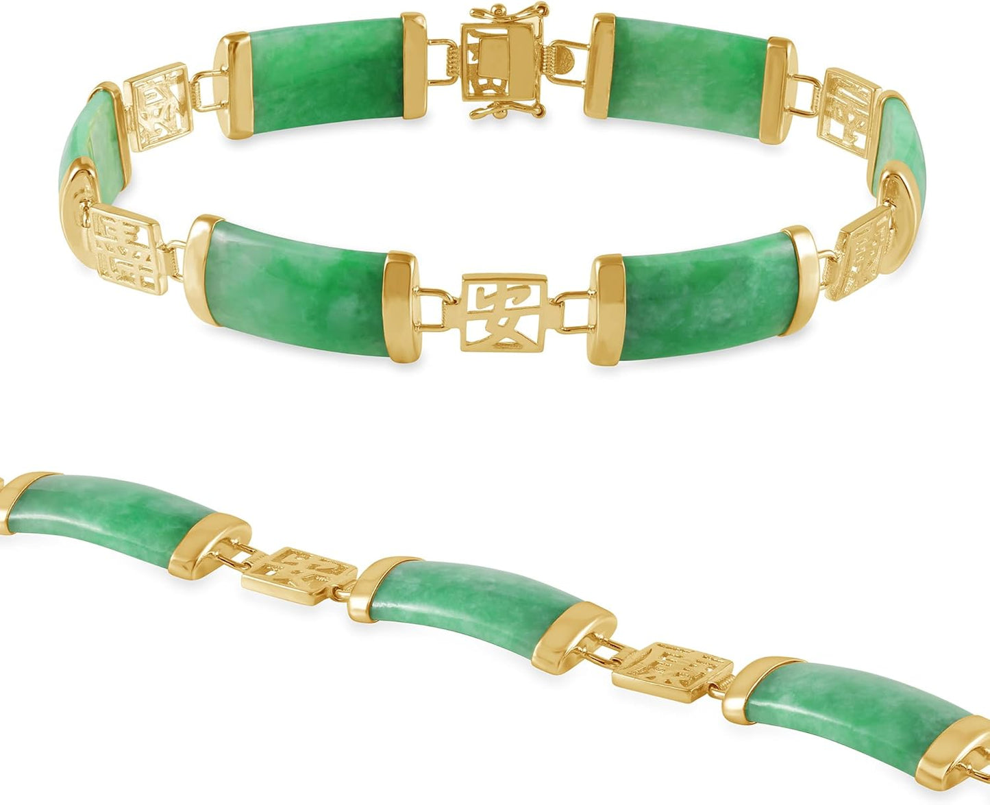 Belacqua Natural Green Jade Good Fortune Link Bracelet in Sterling Silver, Lenght - 7.5 Inches, Fashion Jewelry for Women, Gift Box Included