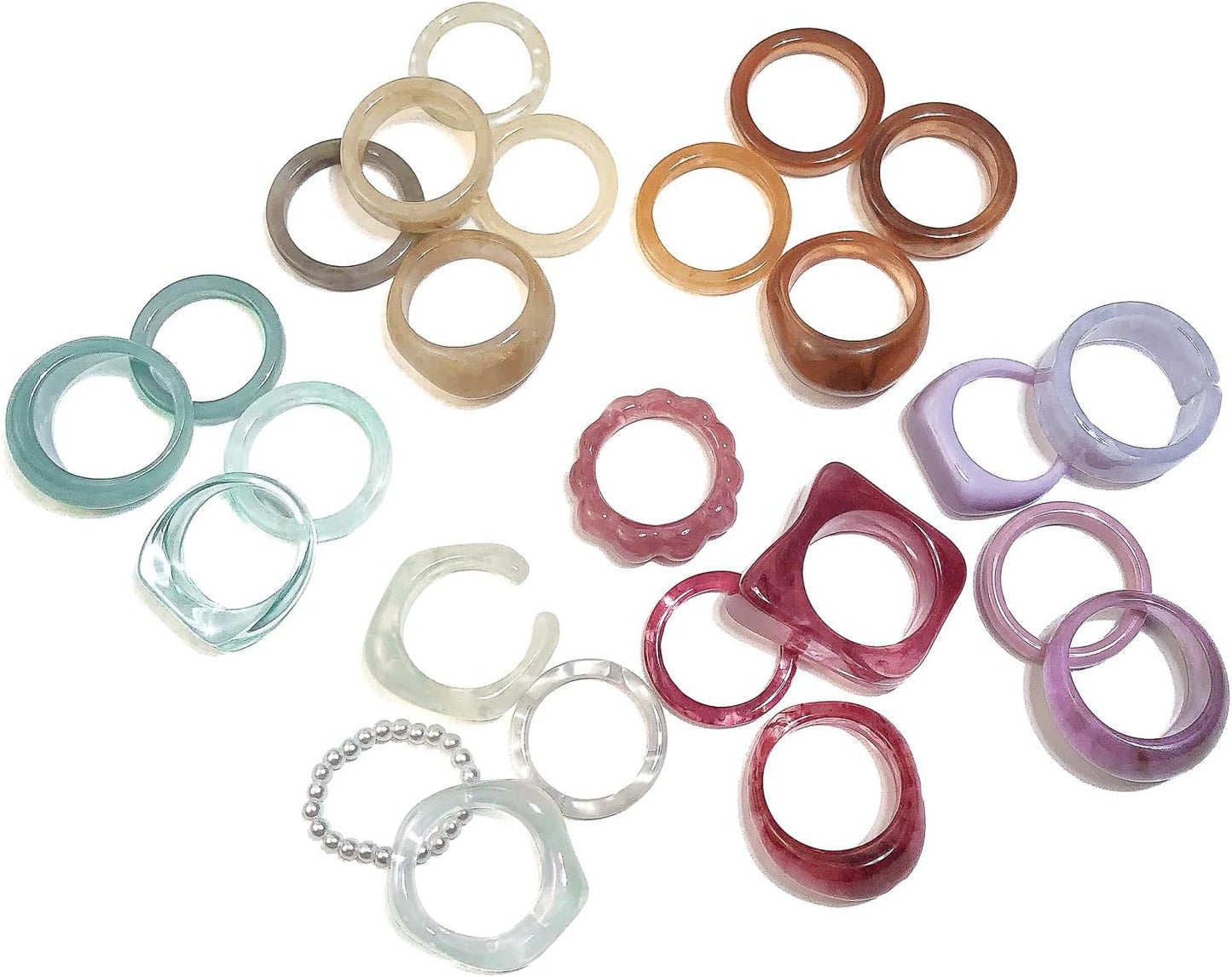 Viva Joya Resin Rings, Plastic Rings Acrylic Rings Knuckle Rings for Women, Chunky Aesthetic Trendy Colorful Cute Stackable jewelry, Bulk Rings, Statement Dome Thick Rings, Set Size 6 7 8 9
