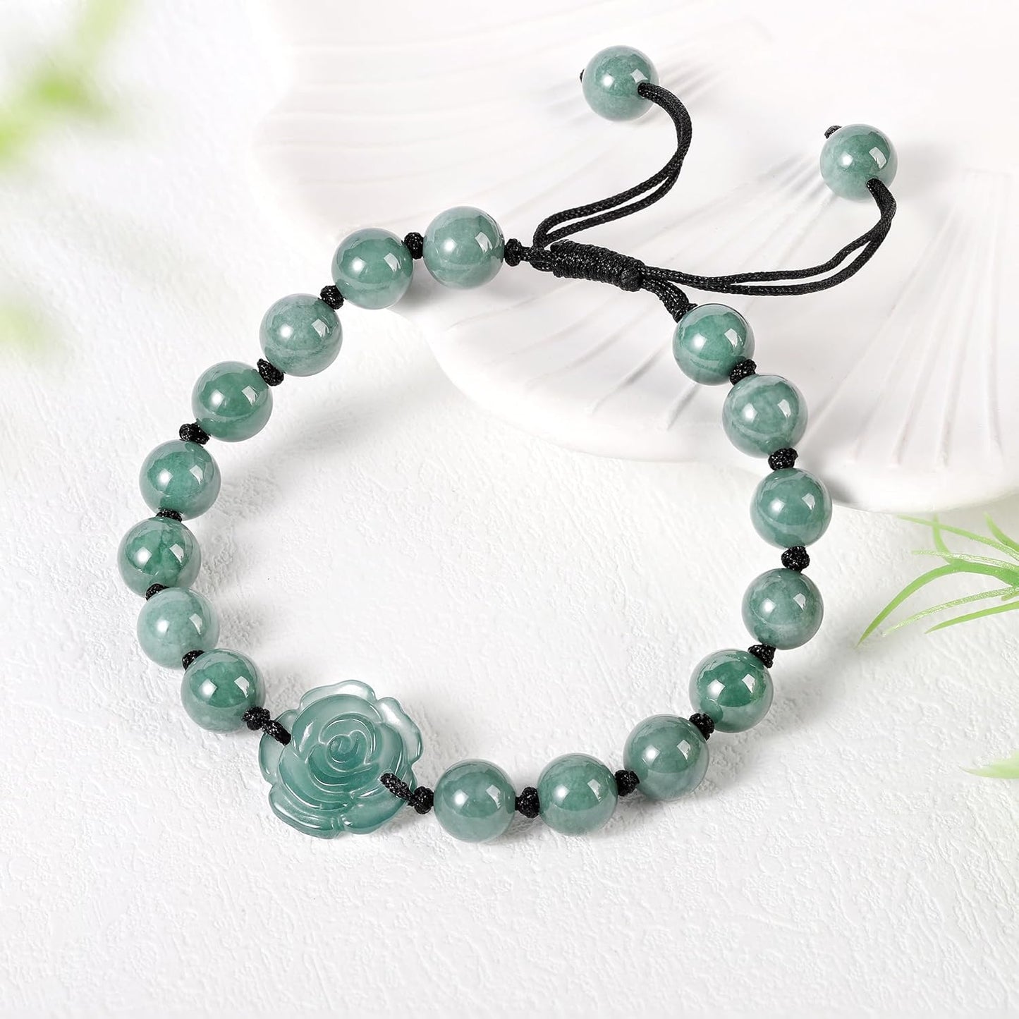 Real Jade bracelet for Women, Natural Jadeite Handmade Carved Peach Blossom Stretch Beaded Beads Jade Bangle Jewelry, Stress Relief Feng Shui Prosperity Blue-Green Jades bracelets,for Valentine's,Mother,Christmas