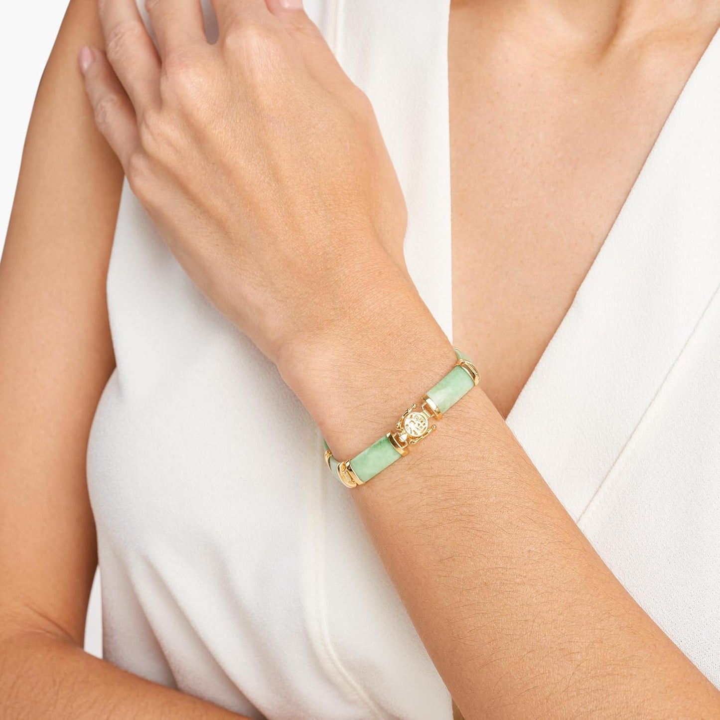 Amazon Essentials 18k Yellow Gold Over Sterling Silver Jade Noodle Link Bracelet, 7.25" , (previously Amazon Collection)