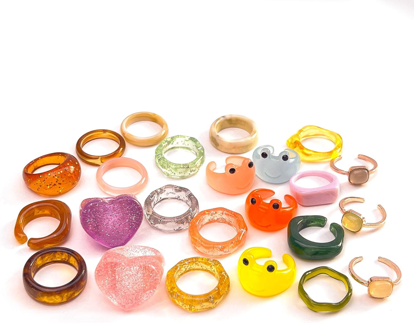 Viva Joya Resin Rings, Plastic Rings Acrylic Rings Knuckle Rings for Women, Chunky Aesthetic Trendy Colorful Cute Stackable jewelry, Bulk Rings, Statement Dome Thick Rings, Set Size 6 7 8 9