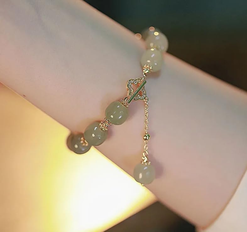 Hotan Jade Pearl Bracelet Four leaf Grass Drill Button Design Oriental Poetic Light Luxury Wristband