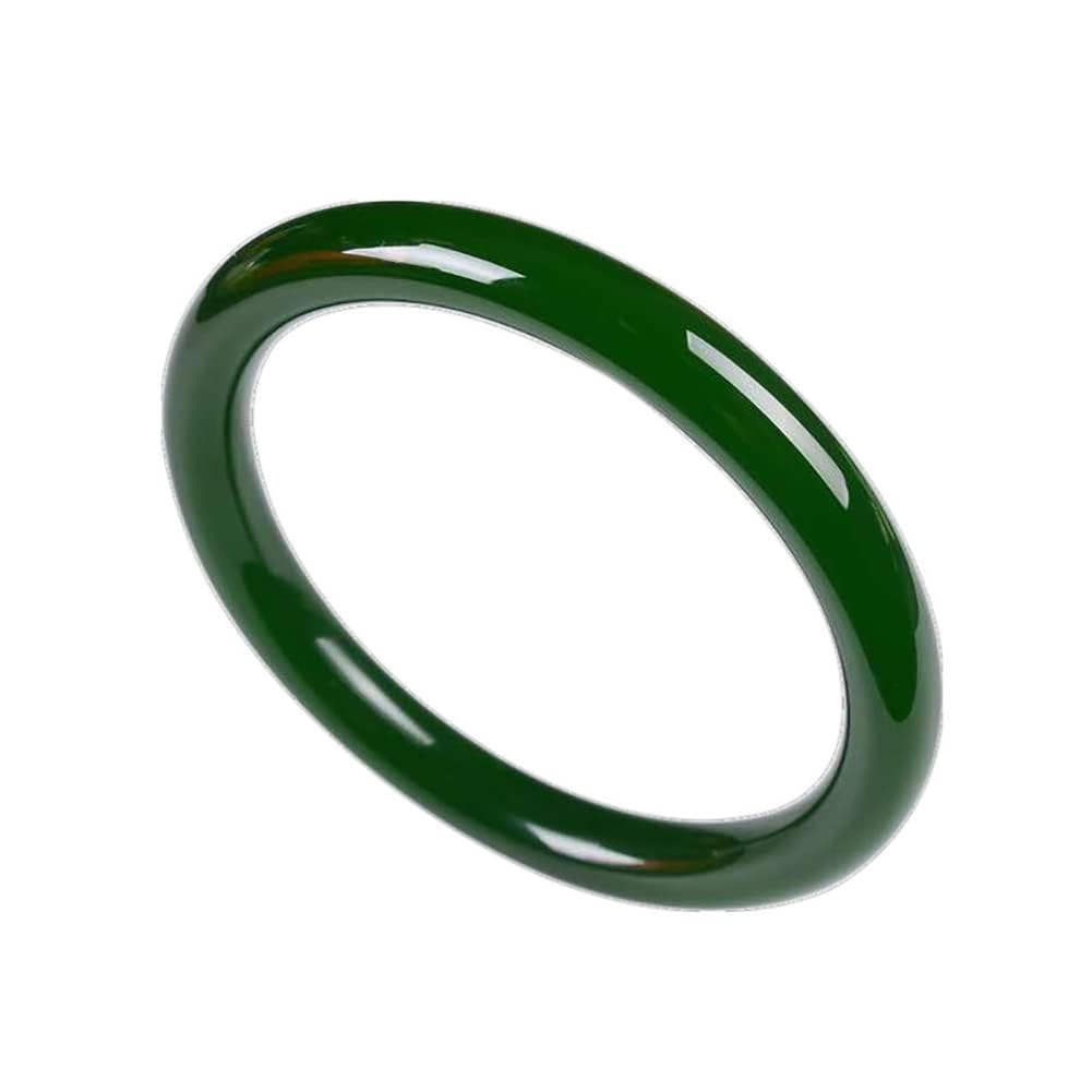 Natural Green Jade Bangle Bracelet for Women, Lucky Round Nephrite Jade 10mm Width Jewelry Gift (58mm)