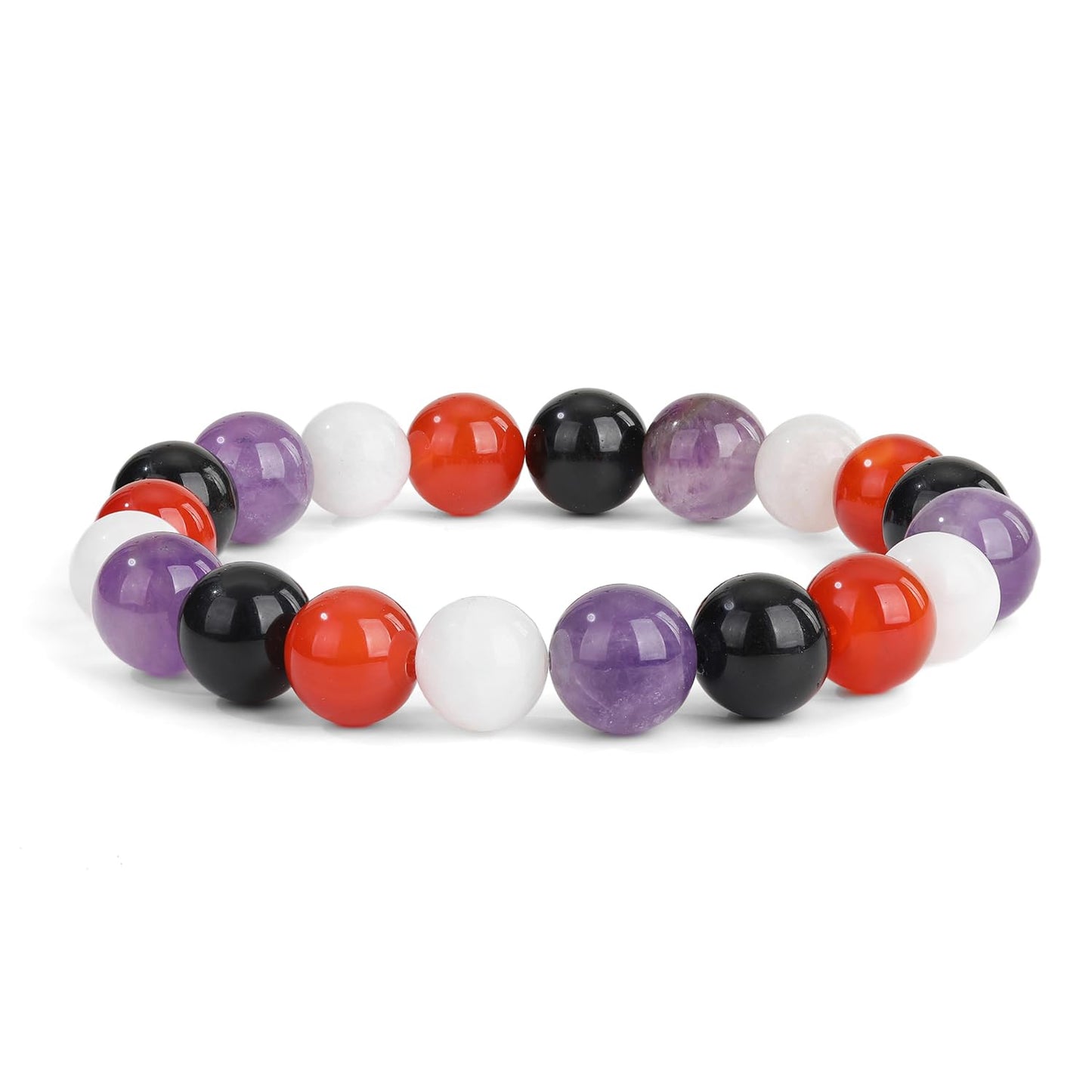 Crystal Vibe Triple Protection Bracelet - 10mm Bead Bracelet for women men With Natural Stones of Tiger Eye Hematite and Black Obsidian - Healing Crystal Bracelet for Good Luck Prosperity Happiness
