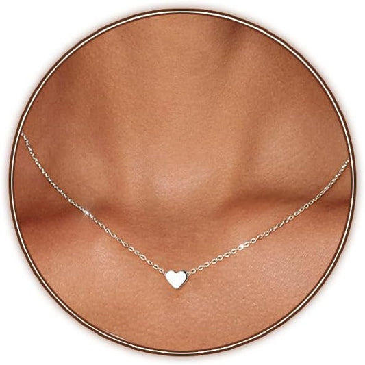 Cute Heart Necklace Tiny 18k Gold/Silver Heart Pendant Choker Necklaces Small Gold Love Heart Chain Necklace for Women Dainty Gold Necklace Gifts for Women
