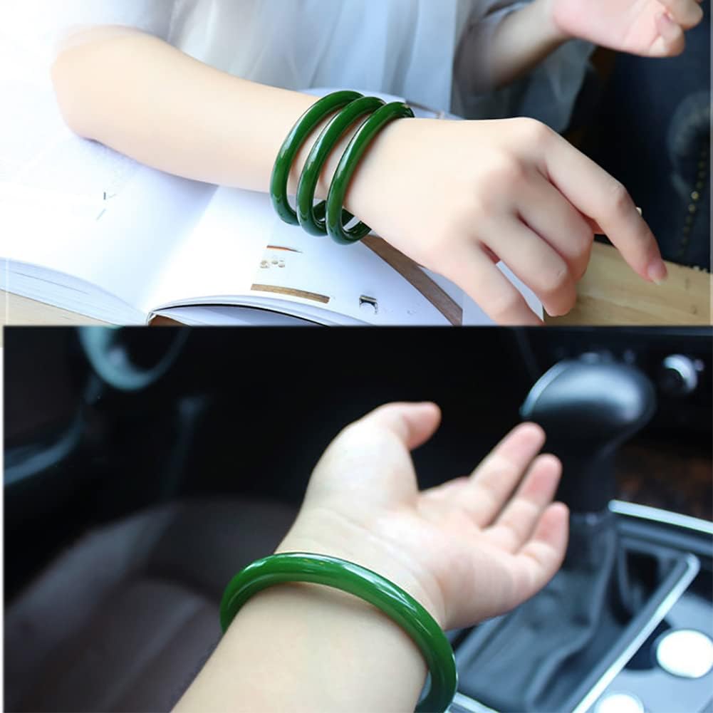 Natural Green Jade Bangle Bracelet for Women, Lucky Round Nephrite Jade 10mm Width Jewelry Gift (58mm)