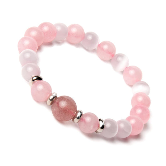 Pink Rose Quartz Bracelet for Women - Healing Love Crystal Jewelry, Emotional Self-Love Gifts for Her, Cuarzo Rosa Beaded Charm