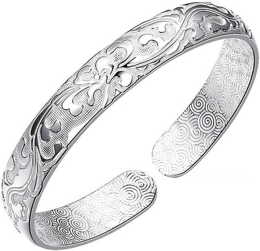 925 Sterling Silver Cuff Bangle Bracelets Adjustable Jewelry Fashion Simple Open Bangles Cuff Jewelry for Women Mom Wife Mothers Day Valentine Gift