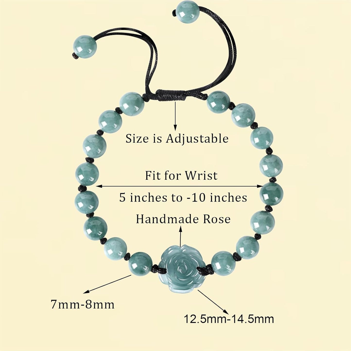 Real Jade bracelet for Women, Natural Jadeite Handmade Carved Peach Blossom Stretch Beaded Beads Jade Bangle Jewelry, Stress Relief Feng Shui Prosperity Blue-Green Jades bracelets,for Valentine's,Mother,Christmas