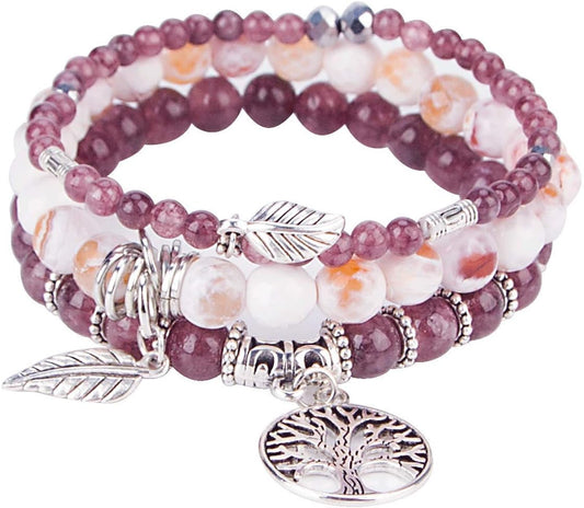Jardme Tree of Life Bracelets- Natural Stone Beaded Bracelets for Women, Healing Crystal Stretch Bracelet Set Jewelry Birthday Gifts for Women