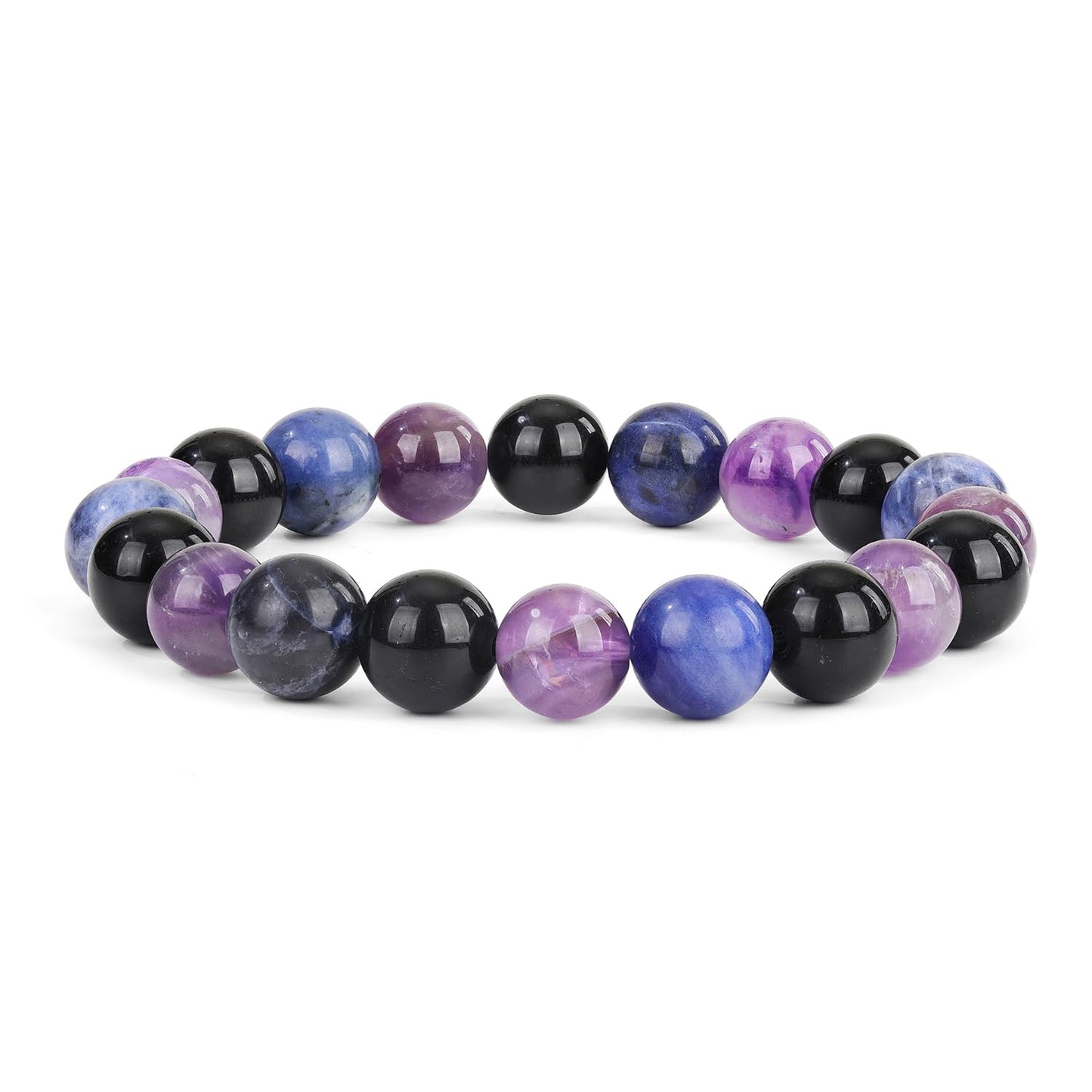 Crystal Vibe Triple Protection Bracelet - 10mm Bead Bracelet for women men With Natural Stones of Tiger Eye Hematite and Black Obsidian - Healing Crystal Bracelet for Good Luck Prosperity Happiness