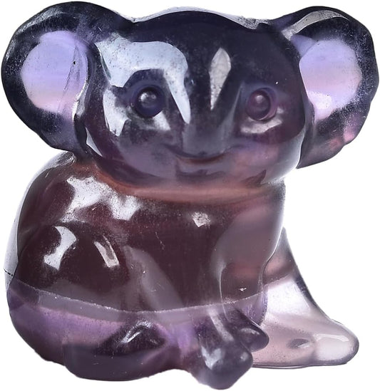 AMOYSTONE Natural Gemstone Koala Hand Carved Purple Fluorite Crystal Koala Bear 2" Figurine Animal Carving for Children's Graduation Girl Collection