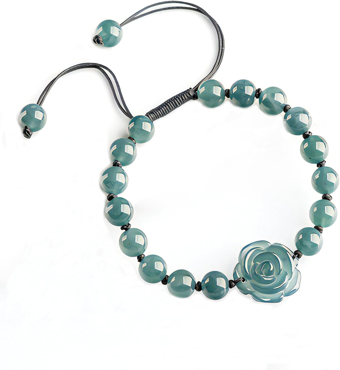 Real Jade bracelet for Women, Natural Jadeite Handmade Carved Peach Blossom Stretch Beaded Beads Jade Bangle Jewelry, Stress Relief Feng Shui Prosperity Blue-Green Jades bracelets,for Valentine's,Mother,Christmas