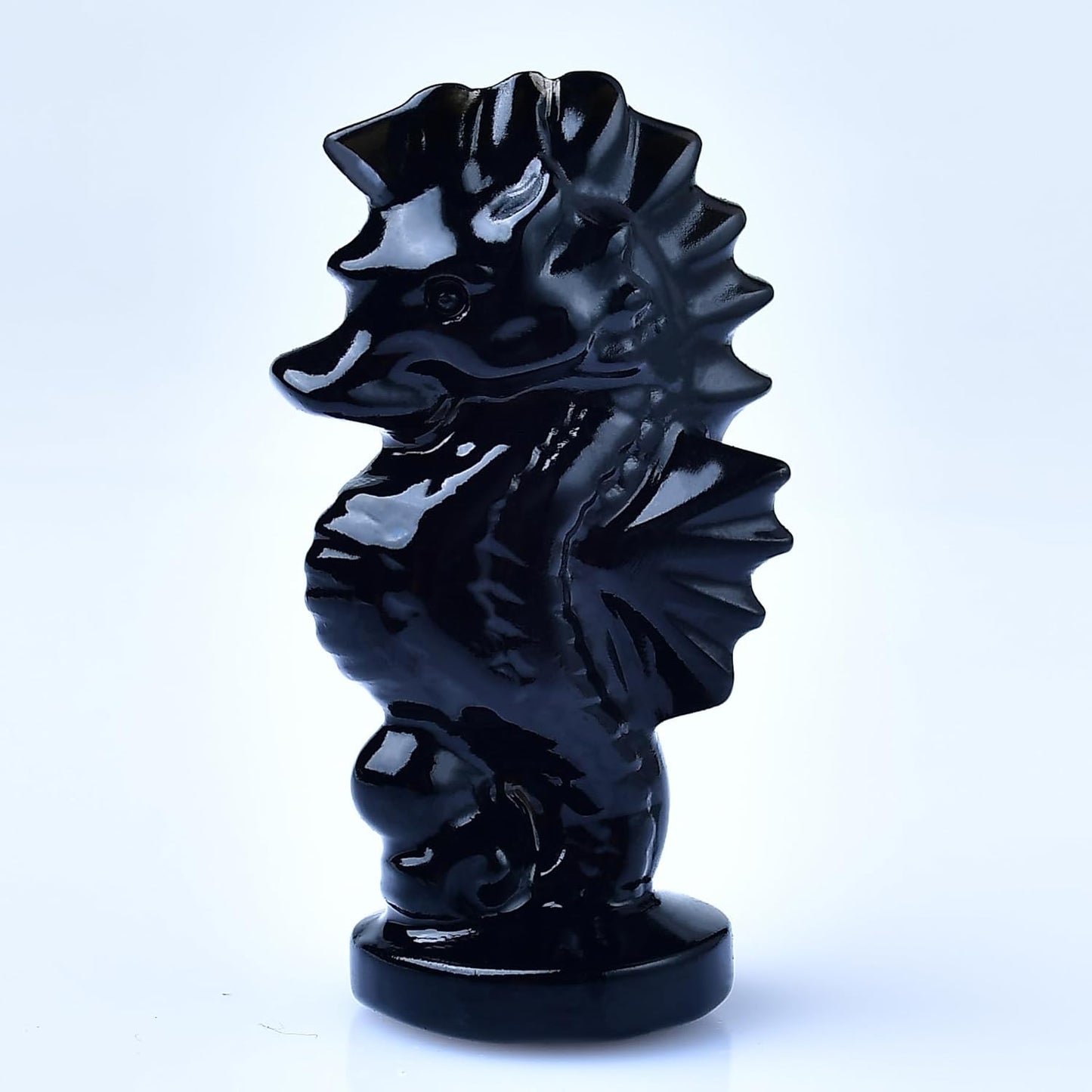 Natural Crystal Obsidian Seahorse Crystal Healing Stone Spiritual Meditation Pocket Figurine Statue Natural Gemston Hand Carved Polished Home Room Office Desk Decoration Gift Collect