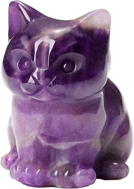 Top Plaza Healing Amethyst Crystal Cat Figurine Carved Lucky Cute Stone Cat Statue Decor for Home Office Desk Mini Gemstone Crystal Cat Gifts Christmas 1.5″