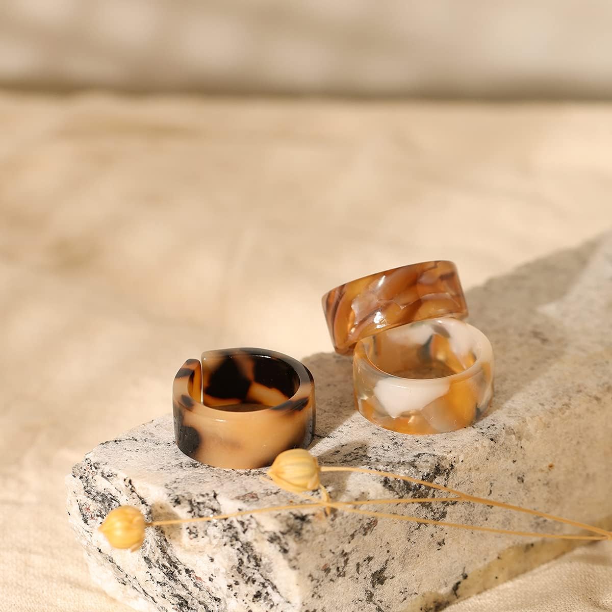 Viva Joya Resin Rings, Plastic Rings Acrylic Rings Knuckle Rings for Women, Chunky Aesthetic Trendy Colorful Cute Stackable jewelry, Bulk Rings, Statement Dome Thick Rings, Set Size 6 7 8 9