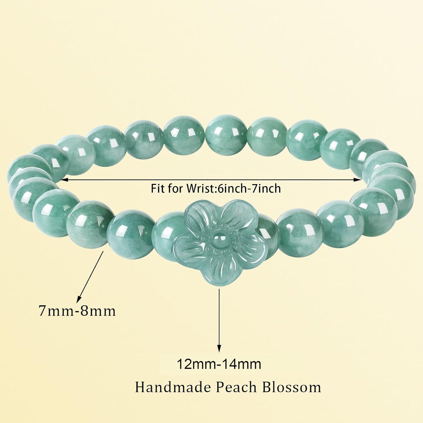 Real Jade bracelet for Women, Natural Jadeite Handmade Carved Peach Blossom Stretch Beaded Beads Jade Bangle Jewelry, Stress Relief Feng Shui Prosperity Blue-Green Jades bracelets,for Valentine's,Mother,Christmas