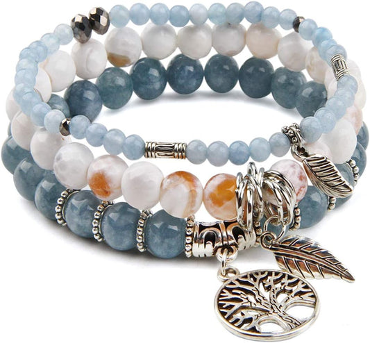 Jardme Tree of Life Bracelets- Natural Stone Beaded Bracelets for Women Healing Crystal Bracelets, Yoga Stretch Chakra Bracelet, Birthday Gifts for Women