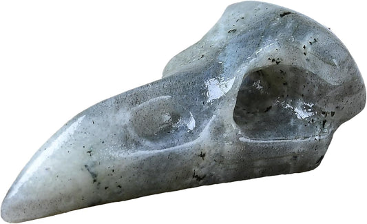 Moonstone Raven Skull Figurine Crystal Healing Stone Spiritual Meditation Pocket Figurine Natural Gemston Hand Carved Polished Home Room Office Desk Decoration Gift Collect
