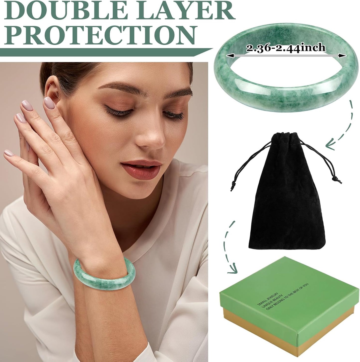 Landical 2.4'' Natural Jade Bracelet for Women Jade Bangle Bracelets with Box Good Luck Bangle Wedding Mother's Day Gift