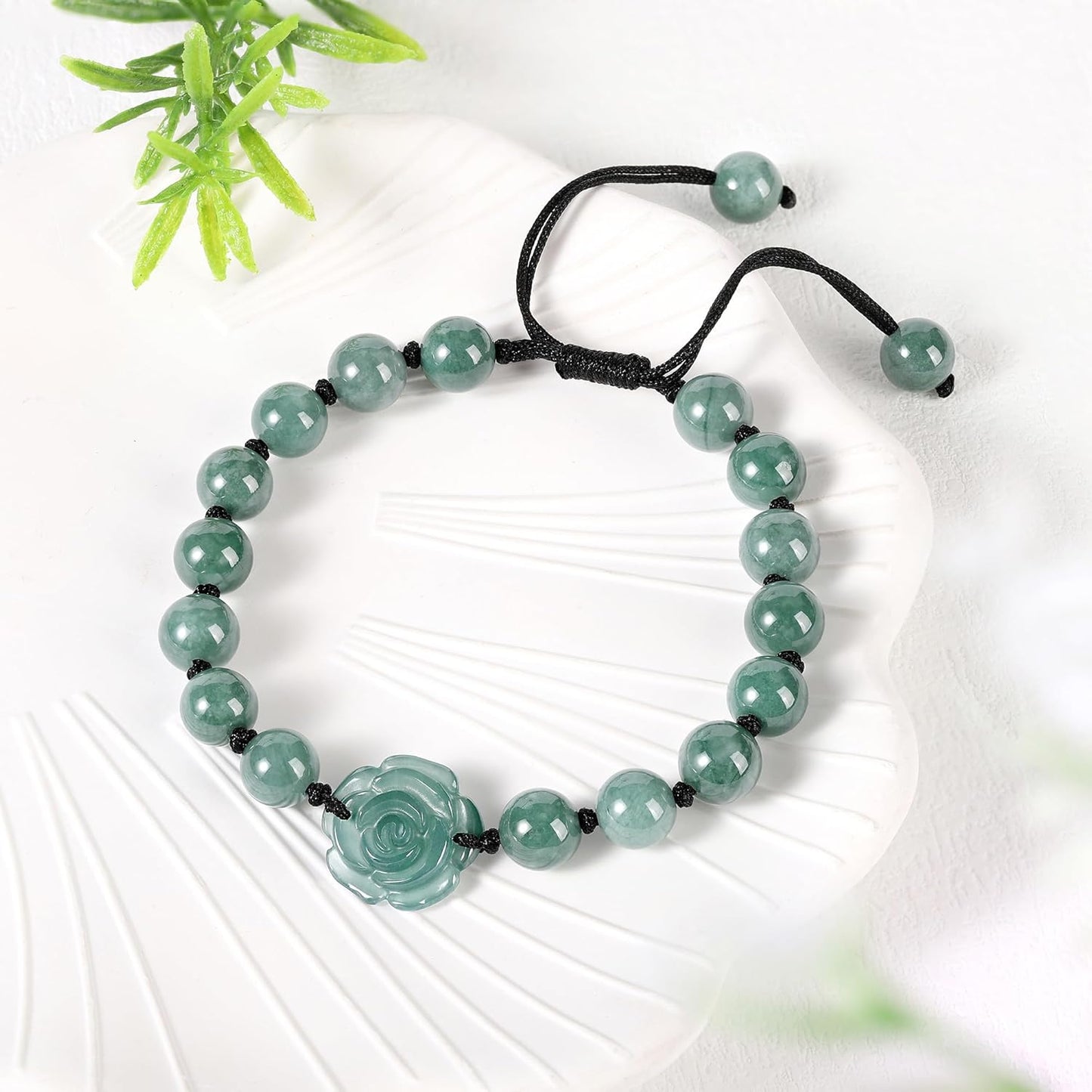 Real Jade bracelet for Women, Natural Jadeite Handmade Carved Peach Blossom Stretch Beaded Beads Jade Bangle Jewelry, Stress Relief Feng Shui Prosperity Blue-Green Jades bracelets,for Valentine's,Mother,Christmas