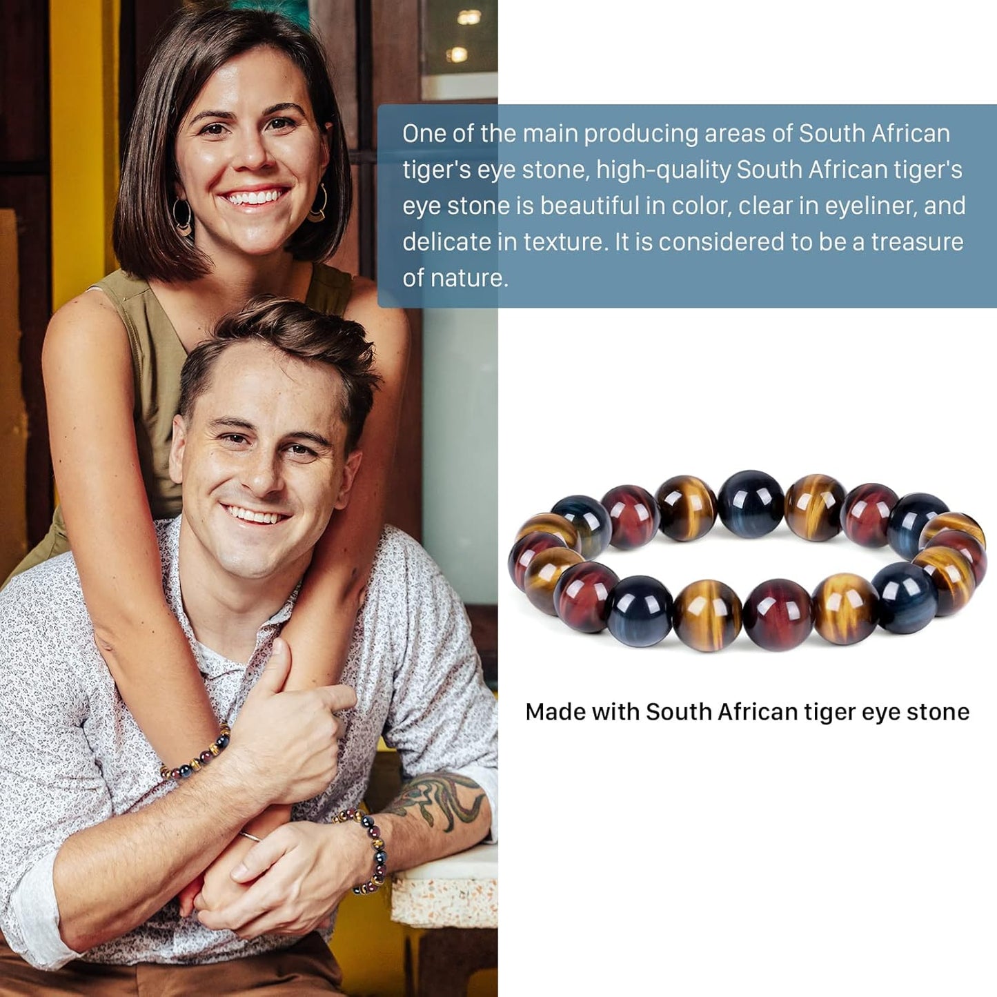 Tiger Eye Bracelet,Relax Anxiety Crystal Beaded Triple Protection Jewelry Bead Stone Chakra Gemstones Bracelets for women men