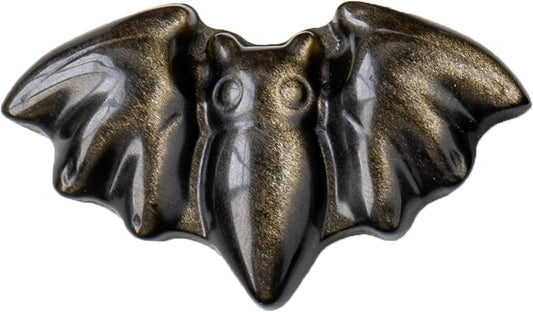 Runyangshi Natural Crystal Obsidian Carvings 2.16" Crystal Bat Figurine Hand-Carved Healing Crystal Statues Bat Decorations Halloween Reiki Home Decor