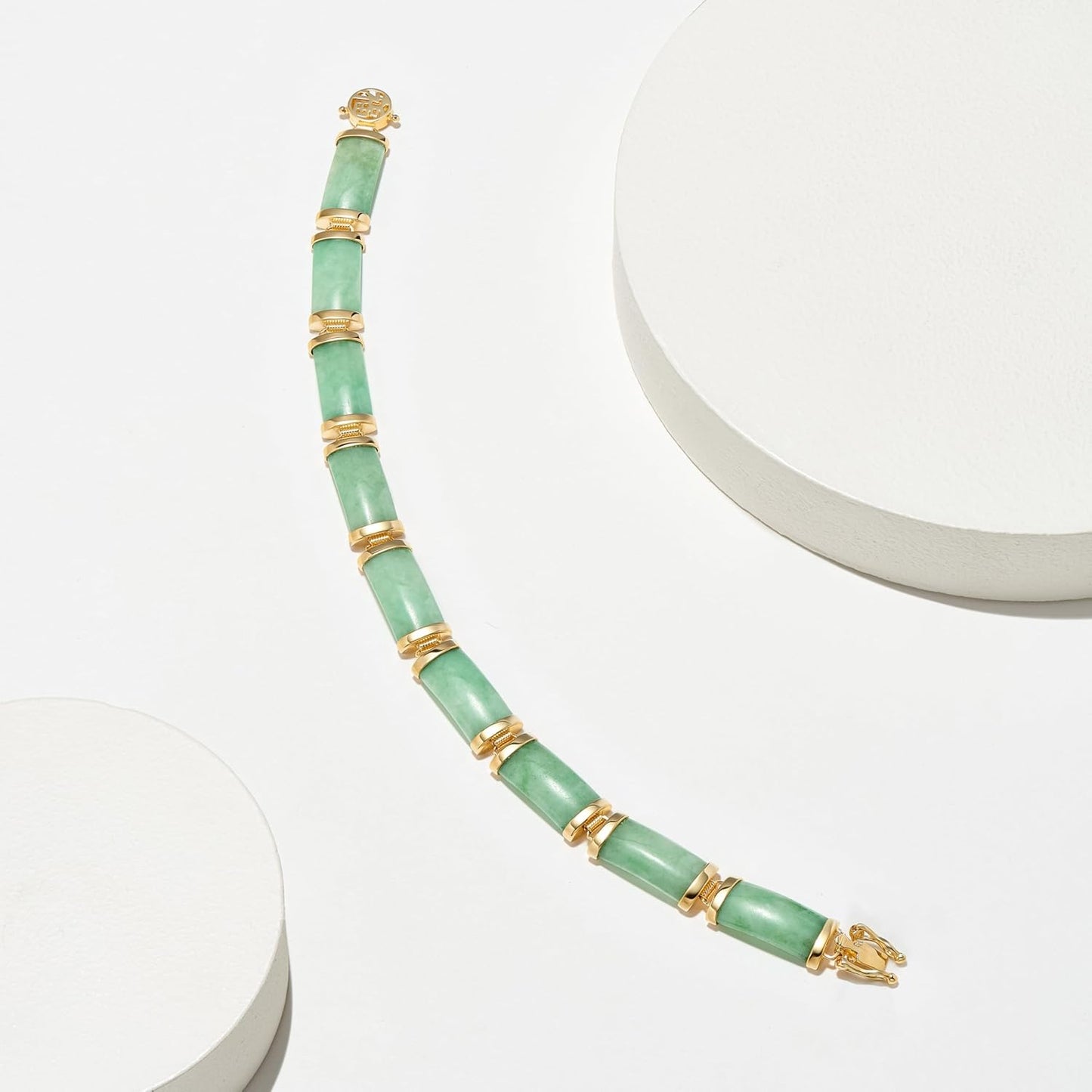 Amazon Essentials 18k Yellow Gold Over Sterling Silver Jade Noodle Link Bracelet, 7.25" , (previously Amazon Collection)