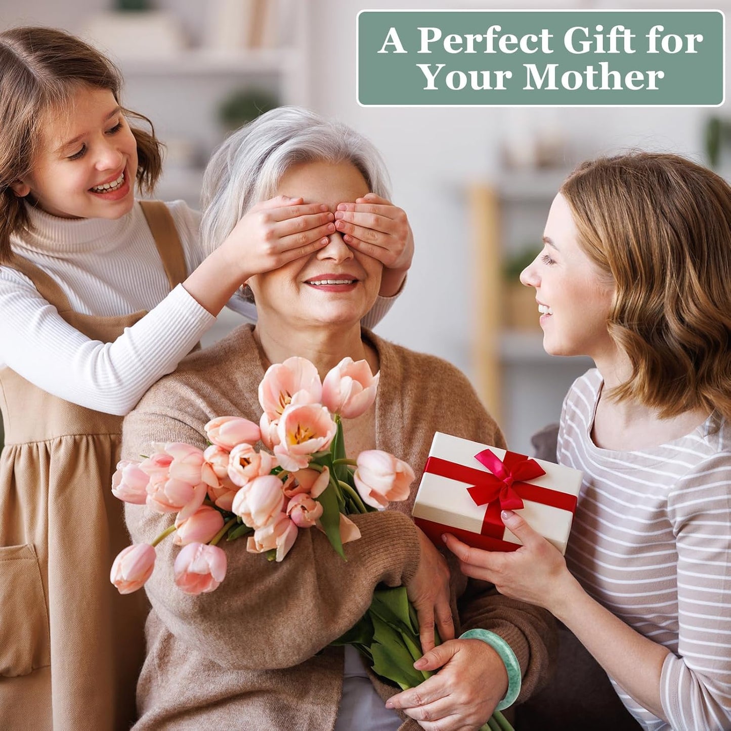 Landical 2.4'' Natural Jade Bracelet for Women Jade Bangle Bracelets with Box Good Luck Bangle Wedding Mother's Day Gift