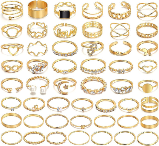 IFKM 51 Pcs Gold Knuckle Rings Set For Women Girls Vintage Stackable Joint Finger Midi Rings Dainty Cubic Zirconia Crystal Simple Twist Hollow Cute Rings Pack Jewelry Gift