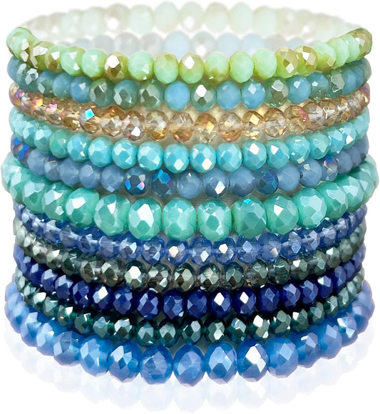 CATCHY & CRAFTY Bracelet Crystal Stretch Stackable Layering Colorful Statement Bracelets Women Glass Beaded Boho Friendship Handmade Bridal Gift